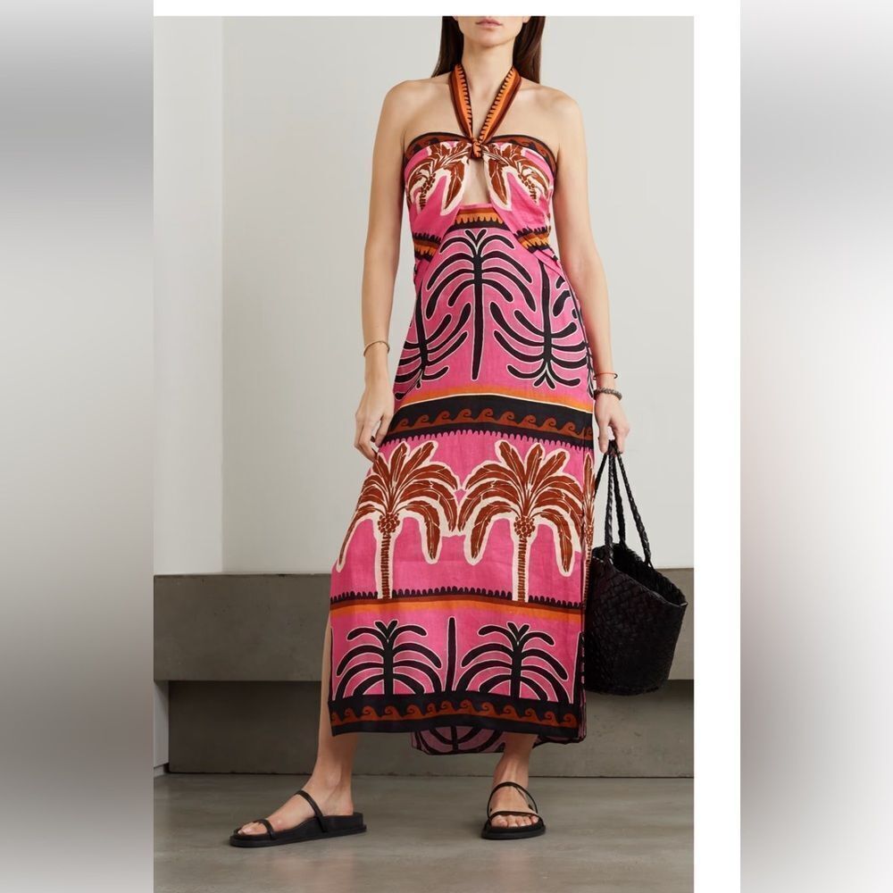 Johanna Ortiz Unexpected Symbolism cutout printed linen halterneck midi dress